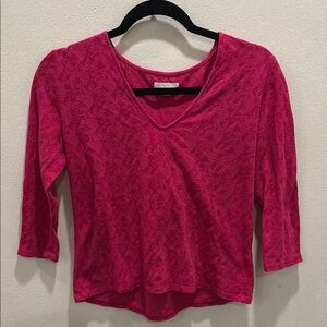 Lucky Brand Fitted Pink Blouse with 3/4 Sleeves | Women’s XS Boho Coquette